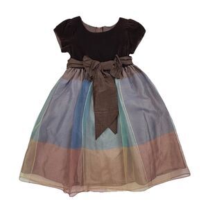 Dimples Los Angeles Boutique Velvet Organza Dress Girls 4T Brown Bow USA
